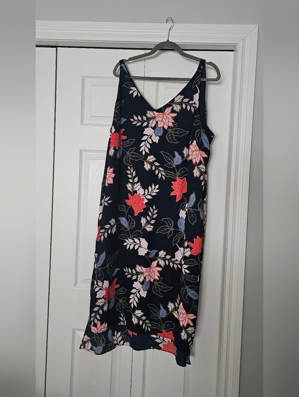 Reitmans Navy Floral Maxi Dress with Red, Pink & Blue Blooms